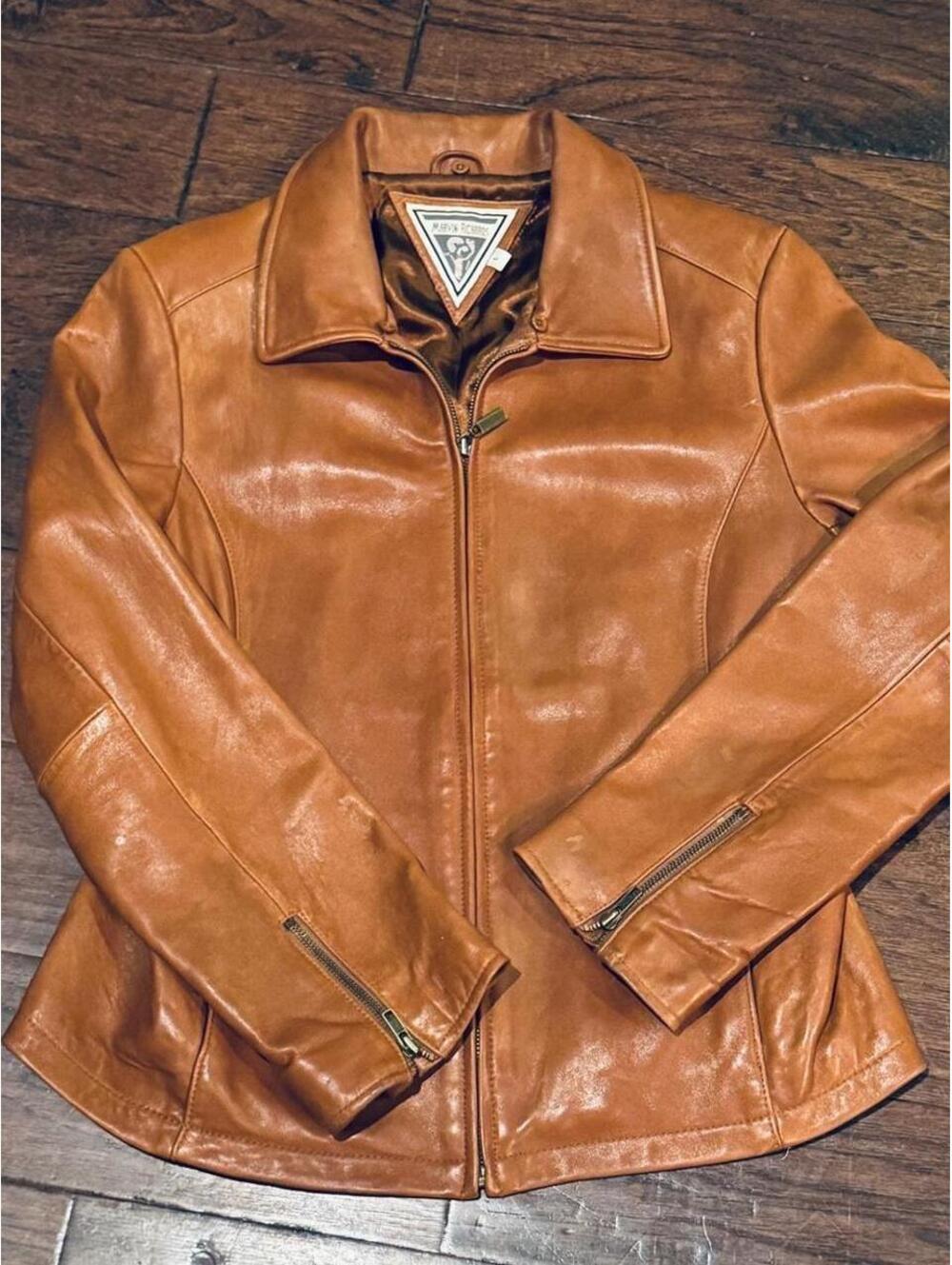 Vintage late 90s Marvin Richards genuine leather jacket caramel cognac shade